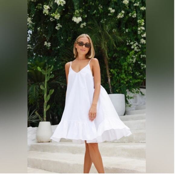 Kenny Flowers Dress Jetset Mini Swing Small Ruffle Hem White Summer Beach NWT - Picture 10 of 10